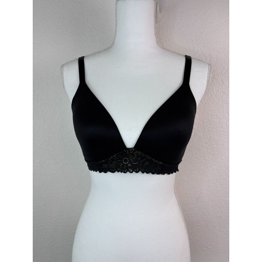 Aerie 34C black lace real sunnie‎ wireless bralette pullover plunge bra